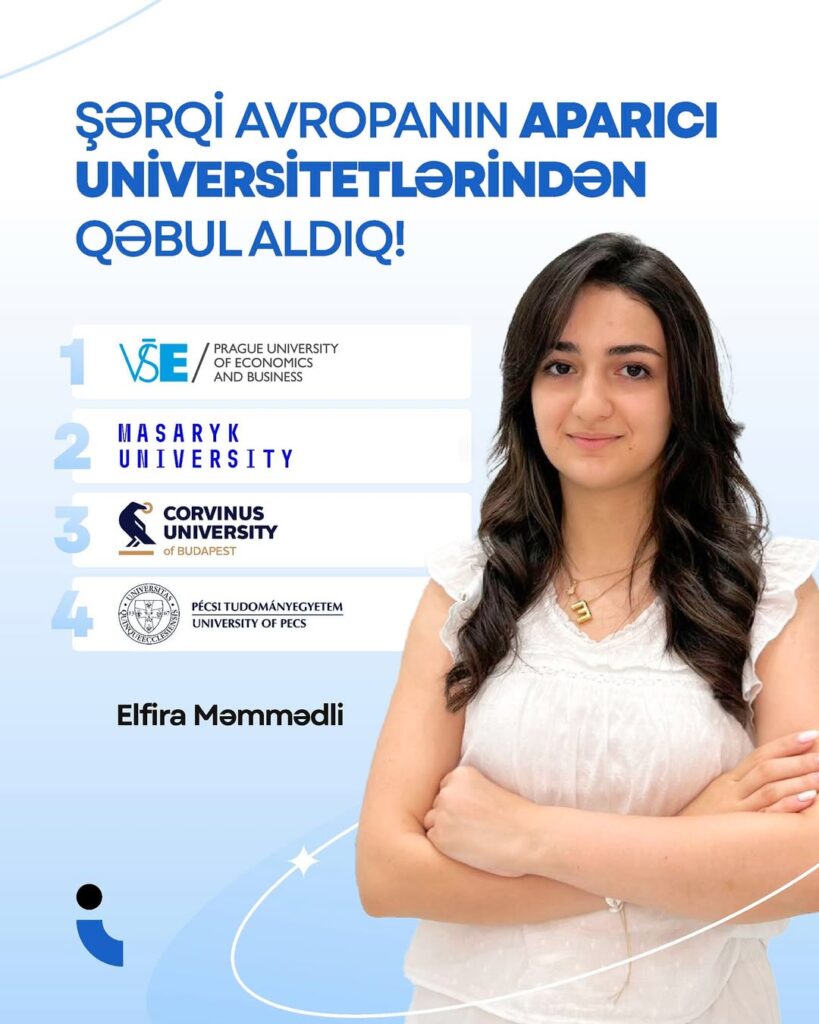 Beynəlxalq qəbul nailiyyətlərimiz davam edir!Tələbəmiz Elfira Məmmədli, 4 şəhərdən 4 nüfuzlu uni