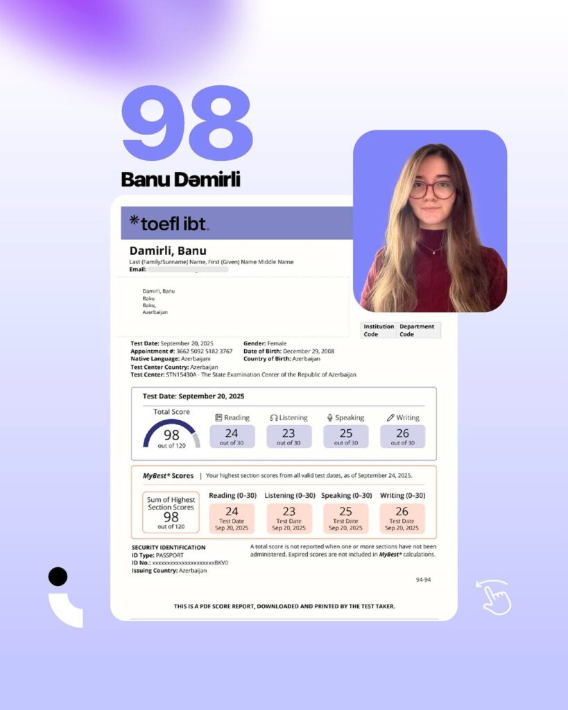 TOEFL qaliblərimizi təbrik edirik! 🤩🏆Müəllimlərimizin dəstəyi və tələbələrimizin çalışqanlığı (1)